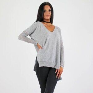 ASOS Women's Glamorous Sweater High Low V-Neck Side Slit Knit Wool blend Gray XS